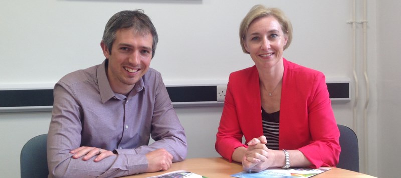 Richard Glover-Davies of Gloversure Ltd with Dr Rhian Hayward, CEO of Aberystwyth Innovation and Enterprise Campus