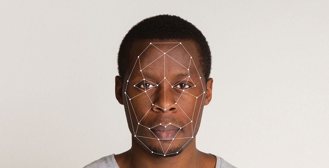 Man with a grid laid out on his face