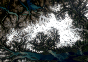 Delwedd Loeren o Faes Iâ Juneau
Credyd: Delweddau Landsat drwy law Canolfan Hedfan Gofod NASA Goddard ac Arolwg Daearegol yr Unol Daleithiau
