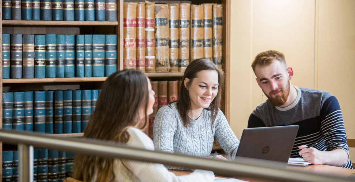 Students studying in the National Library of Wales, located next to Aberystwyth University's Penglais Campus. 