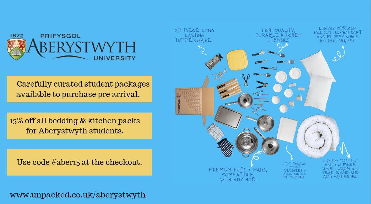 Carefully curated student packages available to purchase pre arrival. 15% off all bedding and kitchen packs for Aberystwyth students. Use code #aber15 at the checkout. x3 piece long lasting tupperware, high-quality durable kitchen utensils, luxury x650gsm pillows (super soft and fluffy while holding shape!), premium pots and pans compatible with any hob, 200 thread count bedsheet and your choice of bedding, luxury 105 tog hollow fibre duvet - warm all year round and anti-allergen