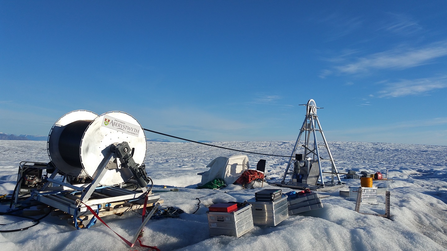 As part of the project, scientists from Aberystwyth University set up special equipment on the Greenland Ice Sheet to drill deep into the glacial ice.  