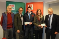 James Price and Kathryn Morris with the bursary judges (from left) FUW council’s Pembrokeshire delegate Dafydd Williams, Alun Edwards and FUW deputy president Glyn Roberts.