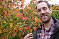 IBERS’ First Year Plant Biology student Mark Morgan with leaves - more mobile ones just don’t get eaten.