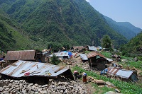 The destroyed village Gyanphedi is very remote one - with no roads. Arche Nova were the first aid group to arrive since the earthquake; driving 4hours and walking 2-3hours to get there.