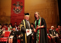 Aberystwyth University Treasurer Dr Timothy Brain OBE with Dr Catherine Bishop