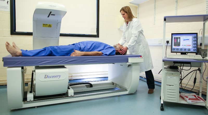 Dr Joanne Wallace from IBERS using the DXA scanner at WARU to analyse body composition – fat, bone and muscle.