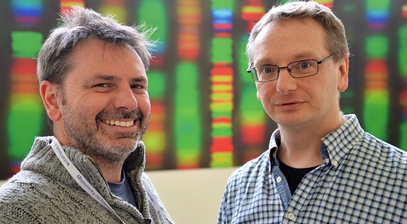 Dr Justin Pachebat (left) and Dr Martin Swain from the Institute of Biological, Environmental and Rural Sciences at Aberystwyth University.