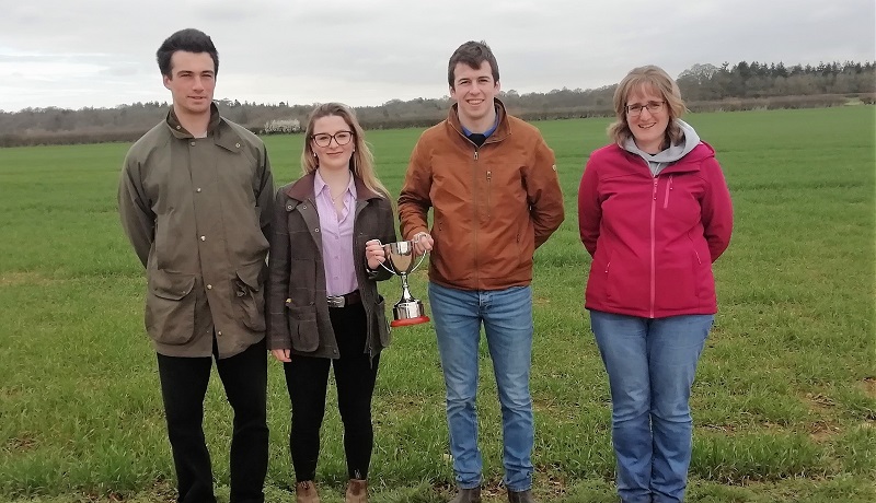 From the left -William Watson, Olivia MacGarvie and Philip Dray, with their Plant Breeding lecturer Dr Irene Griffiths from Aberystwyth University’s IBERS 2018 NIAB Agronomy Cup winning team. Missing is team member Will Davies, currently in New Zealand.