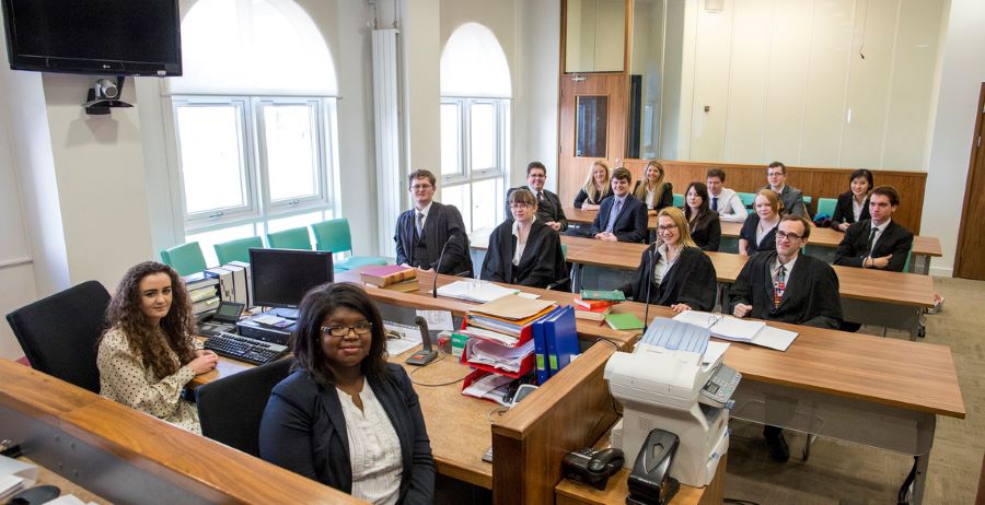 Students taking part in a mock trial.