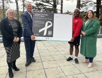 Elize Freeman, Deputy Director and Co-Lead of Dewis Choice, Professor Jon Timmis, Vice-Chancellor Aberystwyth University, Bayanda Vundamina, President of Undeb Aber and Jess Jackson, Anti-harassment and Violence Coordinator at Aberystwyth University Student Services.