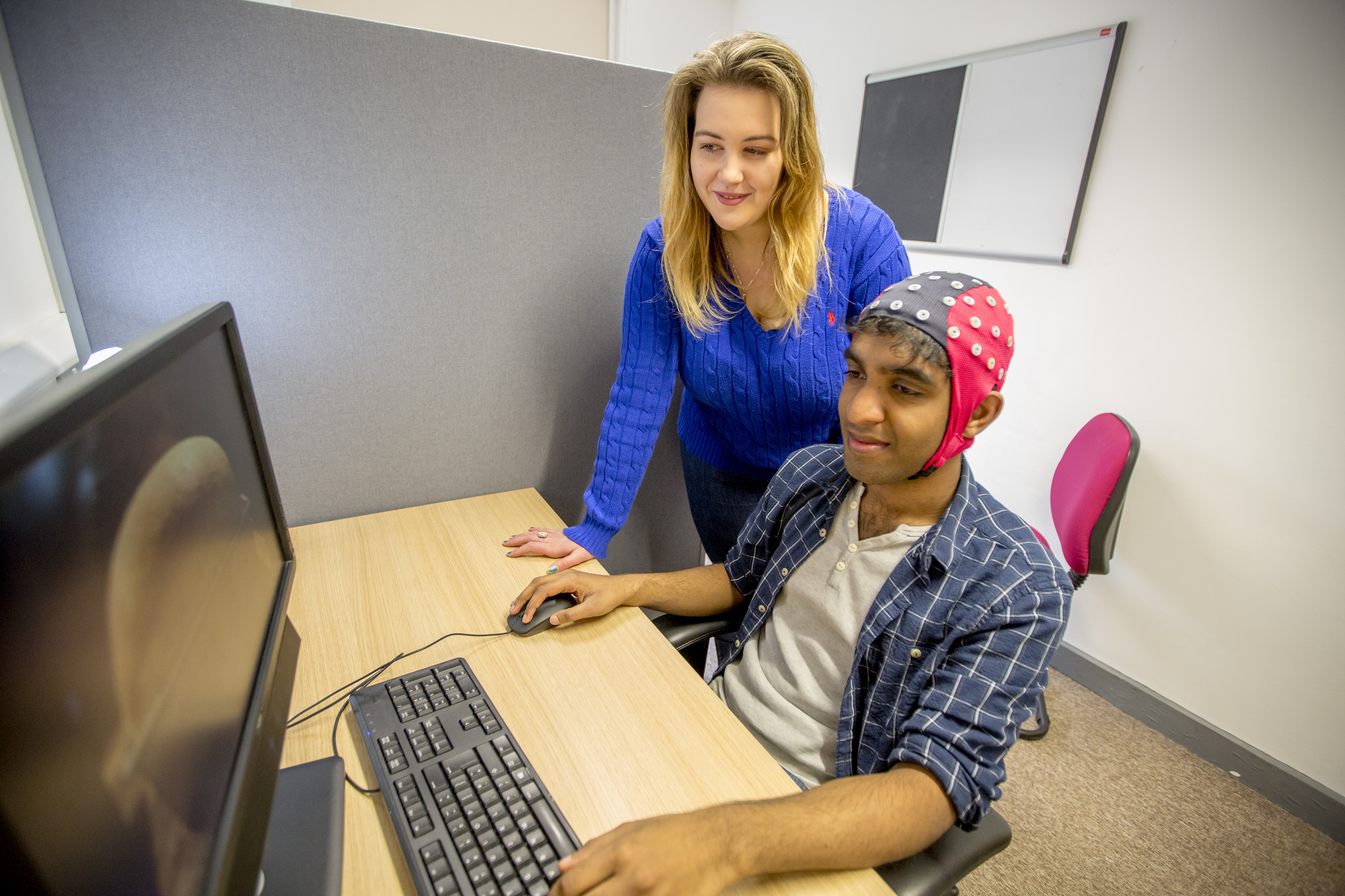 An EEG test at Aberystwyth University’s Psychology Department.