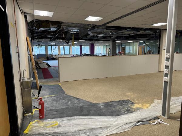 Ceiling tiles down in the new space