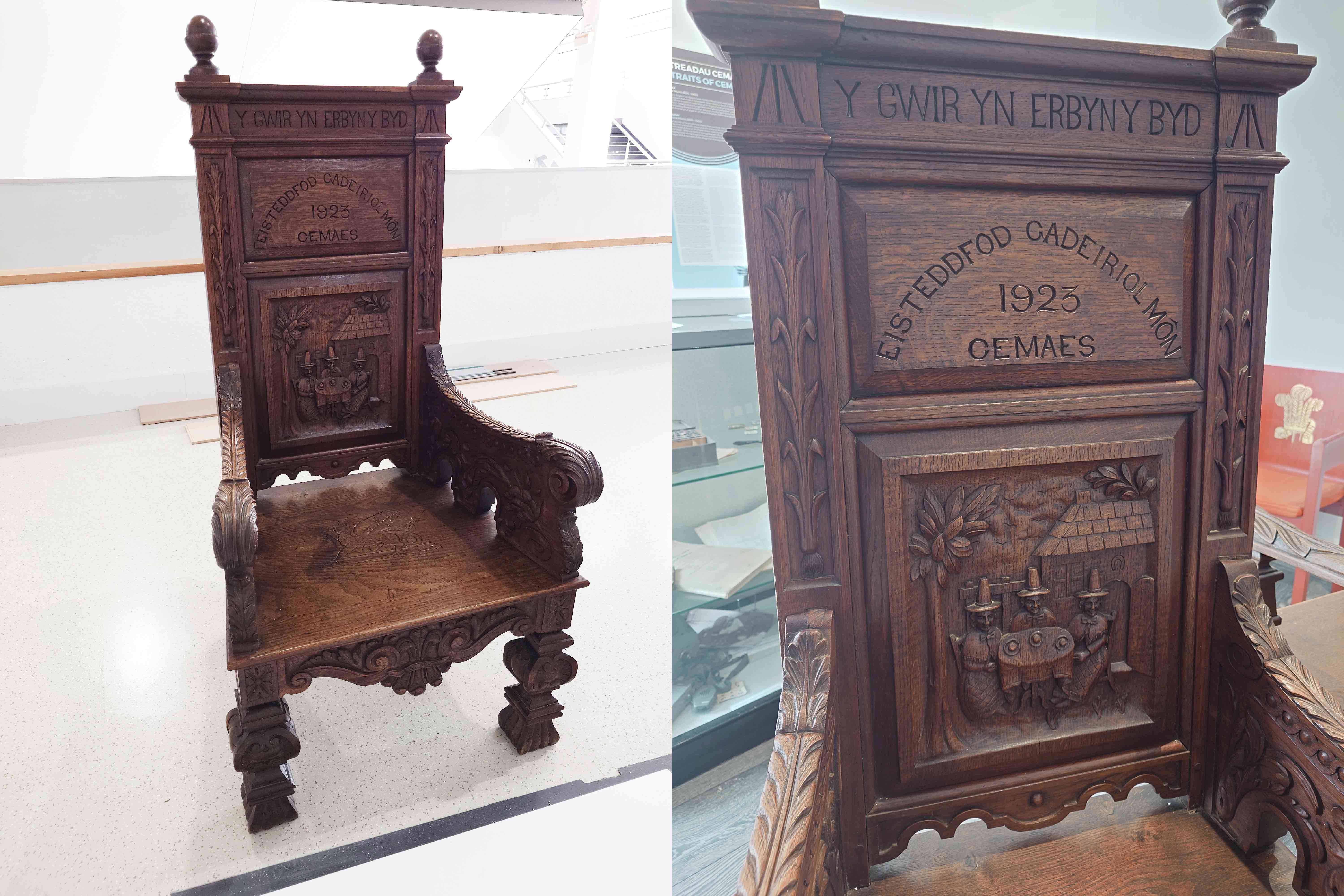 Eisteddfod chair carved by Belgian refugee, Emile de Vynk