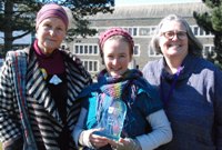 (L-R) Diane Logan and Carys Hedd, both Aberystwyth University Lifelong Learning textiles tutor, and Alison Pierse from SELL celebrate with their award.