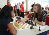 Making a move, Cassie Graham (right) takes on Asha Jina