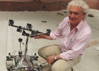 Professor Dave Barnes at the Mars Yard, which he built in Aberystwyth.