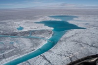 Lakes on the surface of the ice before drainage Image: Sam Doyle
