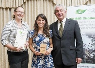 BIG (Biodiversity Interest Group) Challenge winners: (Left to Right) Liz Morris, Director at Marine Ecological Solutions Ltd, Ally Evans, IBERS Aberystwyth University and Tony Juniper, environmentalist and BIG Challenge keynote speaker