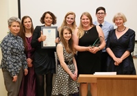 Members of the winning department, English and Creative Writing, celebrating their success at the 2015 Aberystwyth University Student Led Teaching Awards.