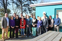 Eirwen Williams and Wyn Owen from M&B, Professor Andy Henley and Non Lavaro from Aberystwyth University and the 12 students on the first delivery day of the course.