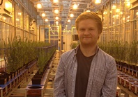 Callum Scotson in the National Plant Phenomics Centre, IBERS, Aberystwyth University