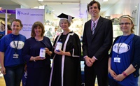 Aberystwyth University Vice-Chancellor’s Charity of the Year 2015/16: (left to right) Bethan Roberts, Chief Operating Officer Mind Aberystwyth; Fiona Aldred, Chief Executive Mind Aberystwyth; Professor April McMahon, Vice-Chancellor Aberystwyth University; Tim Bennett, Chief Business & Finance Officer and Zoe Berridge, Mental Health Coordinator Mind Aberystwyth.