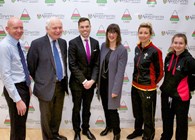 Pictured left to right: Dr Rhodri Llwyd Morgan, Pro Vice-Chancellor Aberystwyth University; Sir Emyr Jones Parry, Chancellor of Aberystwyth University; Ken Skates AM, Deputy Minister for Culture, Sport and Tourism; Sioned Hughes, Chief Executive of Urdd Gobaith Cymru; Elinor Snowsill, Welsh international rugby player, and Elan Gilford, Wales Sport Awards’ Young Volunteer of the Year.