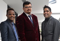 Left to Right: Aberystwyth University undergraduate students Brandon Ribatika from the School of Management & Business, Mohammed Waqas from the Department of International Politics and Sohail Iqbal from the Institute of Biological, Environmental and Rural Sciences, are representing the University in the London regional final of the Hult Prize on 11-12 March 2016.