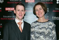 Alumns Mitch Robinson, winner of the Professional Achievement Award at the US British Council’s Education UK Alumni Awards 2015, with Louise Jagger, Director of Development and Alumni Relations at Aberystwyth