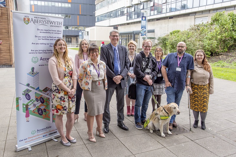 Staff and students of Aberystwyth University launching the new AccessAble App and website