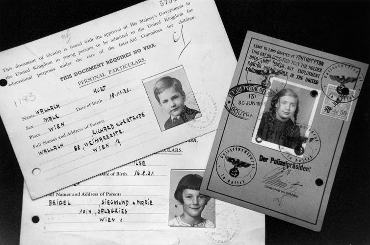 Kindertransport documents for three children who travelled from Austria to the UK in 1939 (Jewish Chronicle Archive/Heritage-Images)