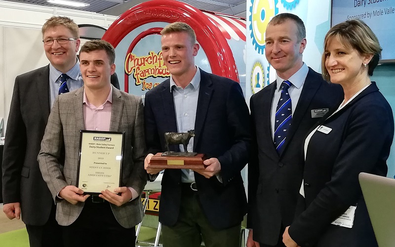 Steffan Rees third from the right with his RABDF Dairy Student 2019 competition runner up award at the Dairy-Tech event in Stoneleigh.