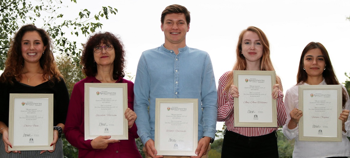 The 2019 Peter Hancock scholars (left to right) are Chiara Faini, Elizabeth Harrison, Wiktor Gawronski, Amy-Anne Williams, and Fatima Orujova.