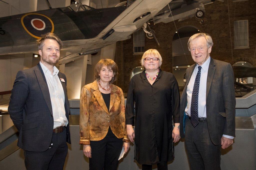 Left to right: James Bulgin, content leader for the IWM Holocaust Galleries, Barbara Winton, Daughter of Kindertransport helper Sir Nicholas Winton, Dr Andrea Hammel and Lord Alf Dubs at the Imperial War Museum London, in March 2018.