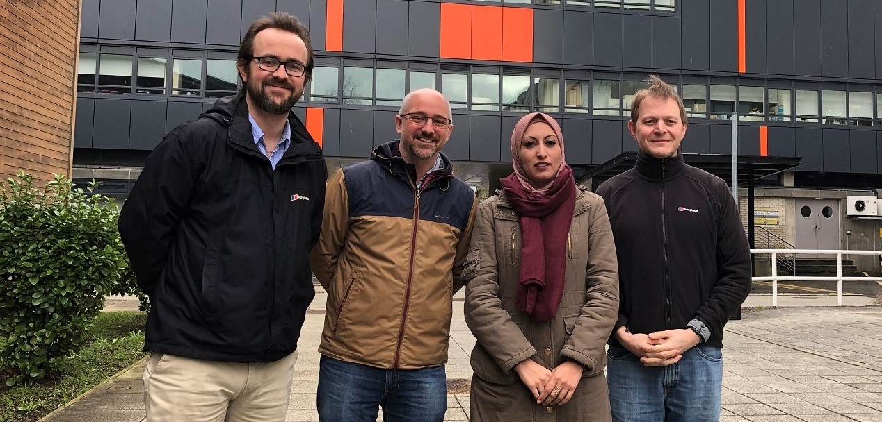 Members of the project. Left to right: Dr Hywel Griffiths, Dr Jonathan Bridge, Dr Esra'a Tarawneh and Professor Stephen Tooth