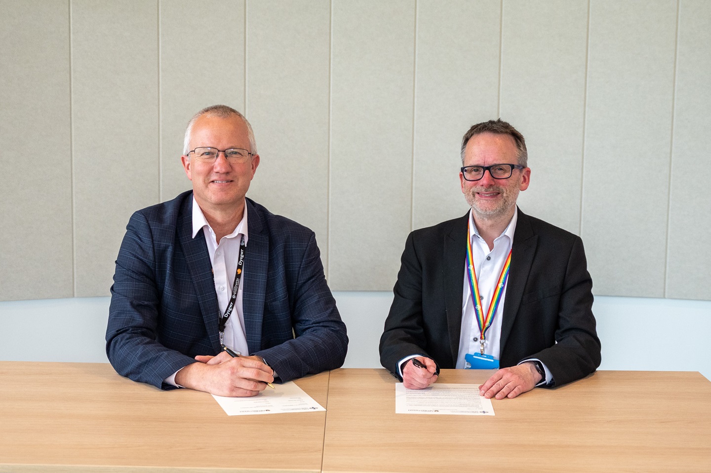 Professor Jon Timmis, Aberystwyth University’s Vice-Chancellor, and Dr. Phil Kloer, Hywel Dda’s Chief Executive