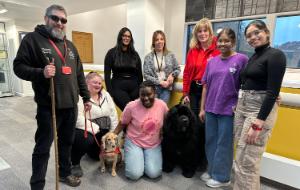 Cariad Pet Therapy volunteers and dogs with Aberystwyth University nursing students