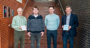 Dwned editors old and new – Dr Cynfael Lake, Dr Gruffudd Antur, Dr Eurig Salisbury and Dr Bleddyn Huws