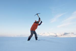 Aberystwyth University researcher Dr Arwyn Edwards in Svalbard
Credit: Dr Iain Rudkin, British Antarctic Survey
