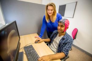 An EEG test at Aberystwyth University’s Psychology Department.