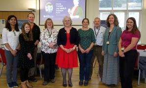 Vice-Chancellor Professor Elizabeth Treasure (centre) and Dr Eva De Visscher, Trusts and Foundations Manager at Aberystwyth University (second right) mark the new Joy Welch endowment with researchers who have received support from the Trust (left to right) Dr Valerie Rodrigues (Life Sciences), Dr Alice Vernon (English and Creative Writing), Professor Stephen Tooth (Geography and Earth Sciences), Tracy Knight, Dr Sarah Dalesman and Dr Rhys Thatcher (Life Sciences), and Dr Rachel Cross (Physics).