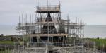 The three turrets with slating in progress. 