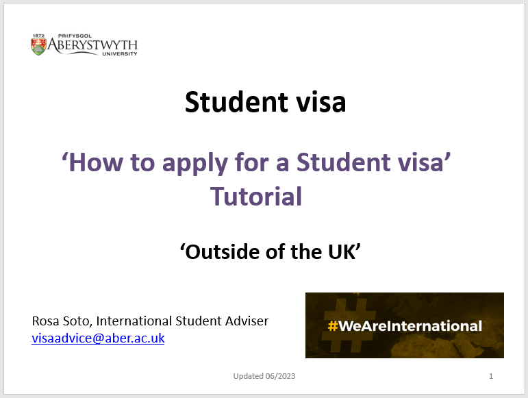 Presentation slide for tutorial on how to apply for a student visa outside of the UK