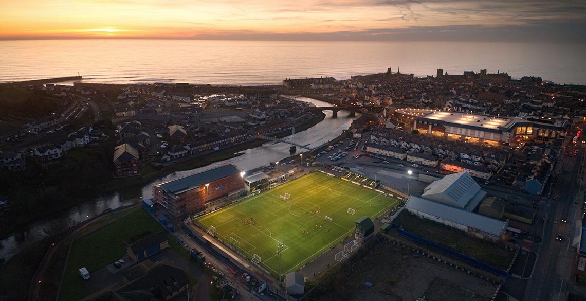 Aerial image of Aber Town football club. 