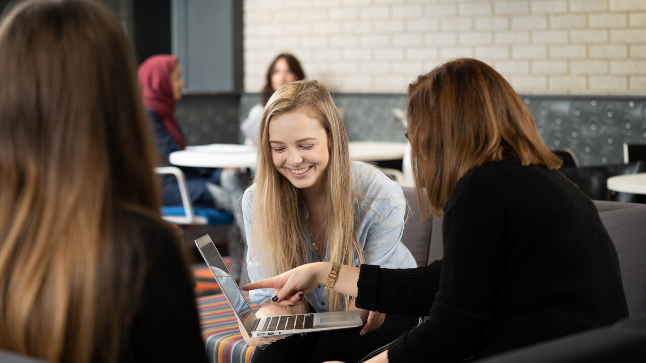 Students using a computer