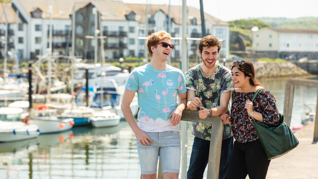 Students walking in town