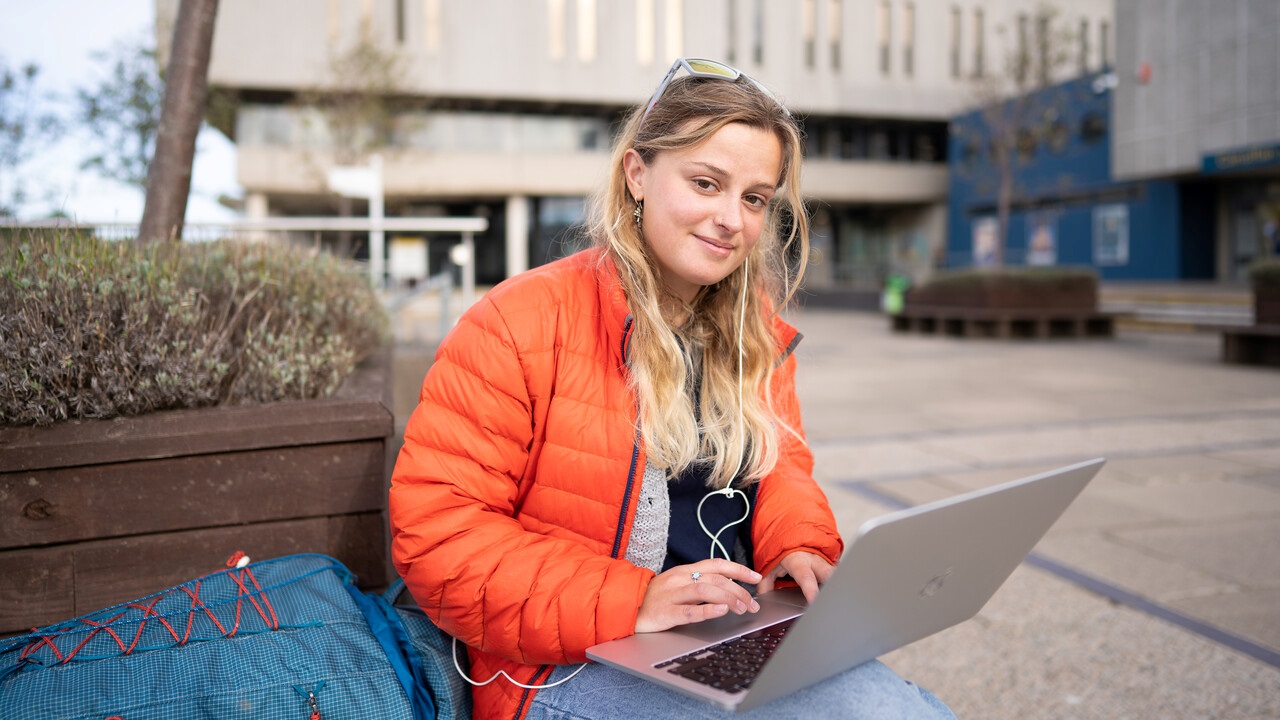 Student using laptop