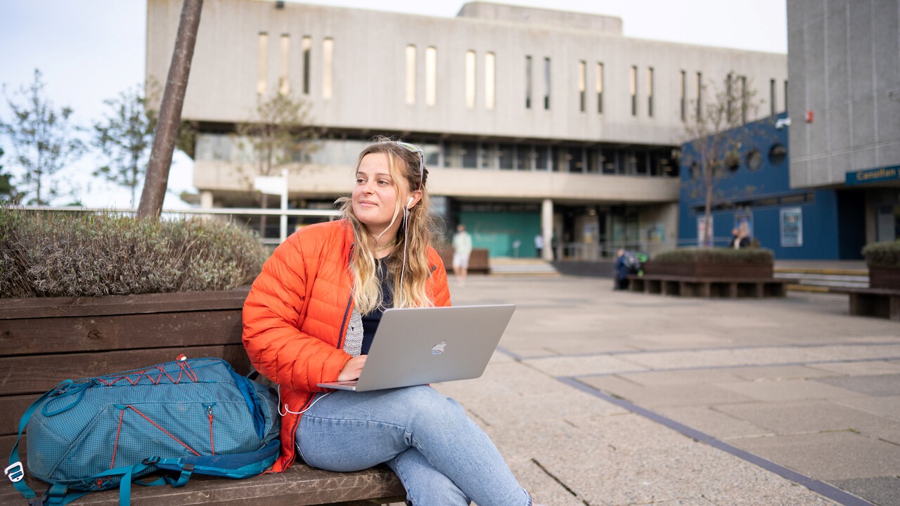 Student using a laptop