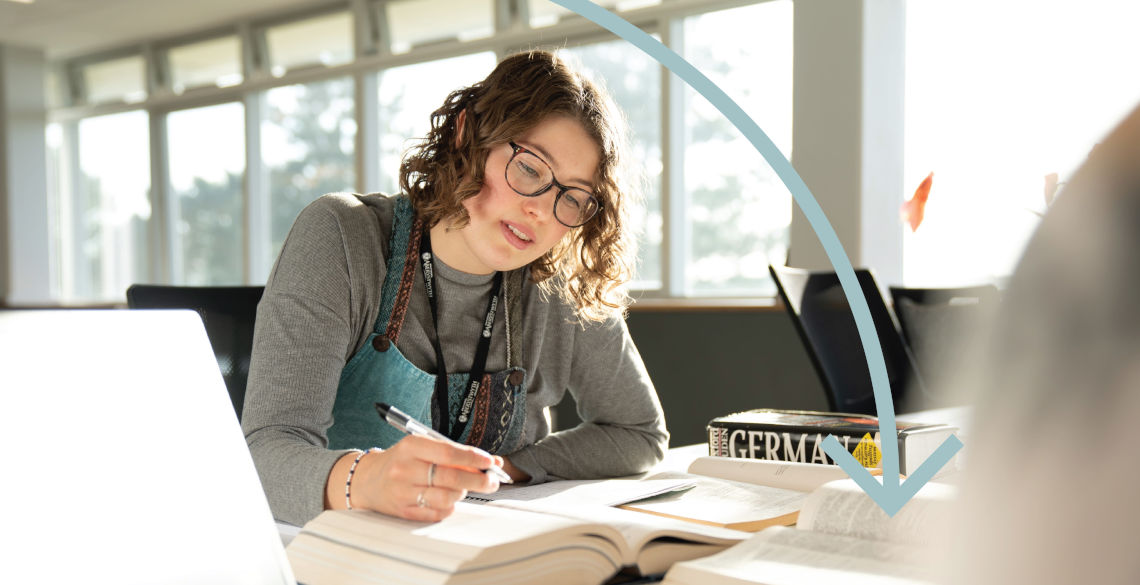 Student working in library